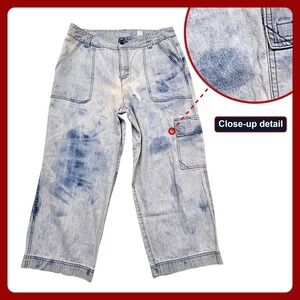 First Issue Liz‎ Claiborne Acid Wash Cargo Pants 14 Cropped Wide Leg Retro Denim